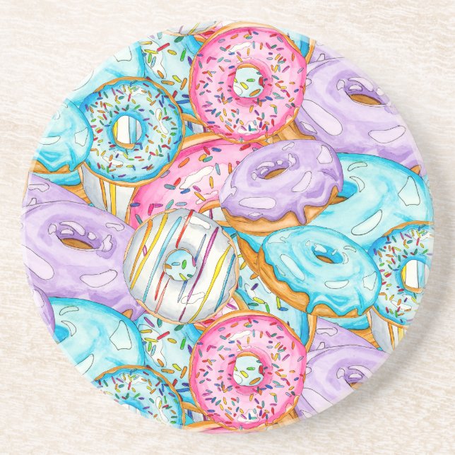 Handgemalte WasserfarbenDonuts zusammengeschossen Getränkeuntersetzer (Vorne)