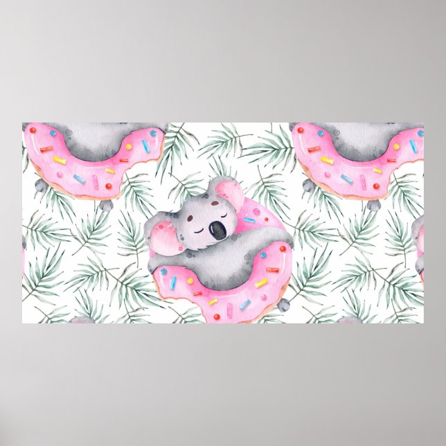 Handgemalte Wasserfarbenmuster mit Koala tropica Poster (Vorne)