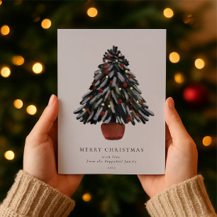 Handgemalte Weihnachtsbaum-Familien-Grüße Feiertagskarte