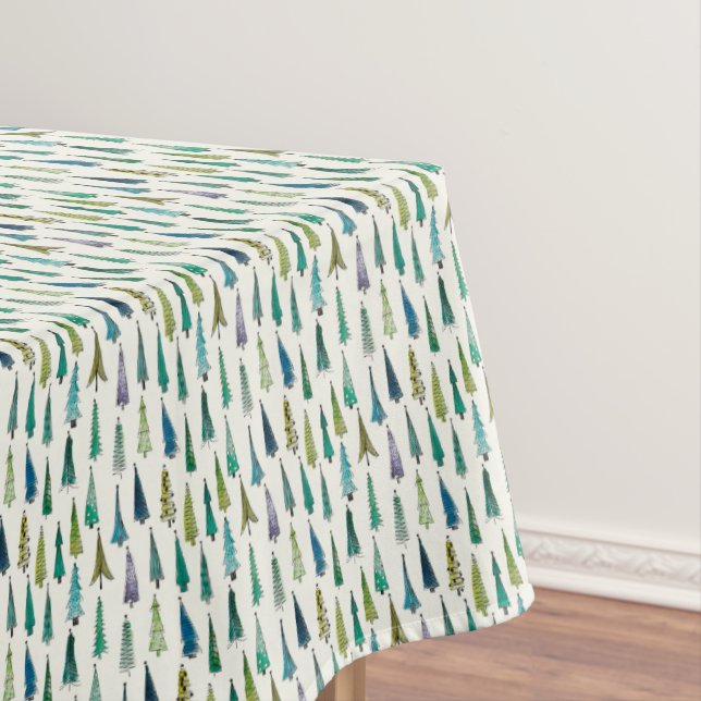 Handgemalte Weihnachtsbaume in Wasserfarbe Tischdecke (Beispiel)