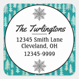 Handgemalte Weihnachtsbaumen Aqua Rücksendeadresse Quadratischer Aufkleber