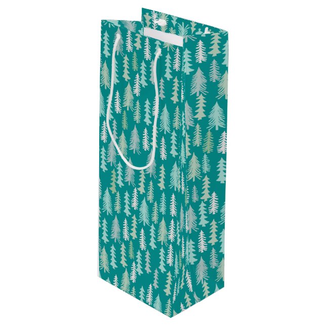 Handgemalte Weihnachtsbaumen Aqua White Blue Aquam Geschenktüte Für Weinflaschen (Vorderseite Schrägansicht)