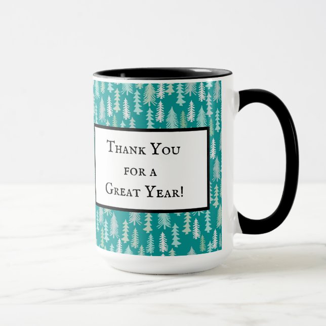 Handgemalte Weihnachtsbaumen Aqua White Blue Aquam Tasse (Rechts)