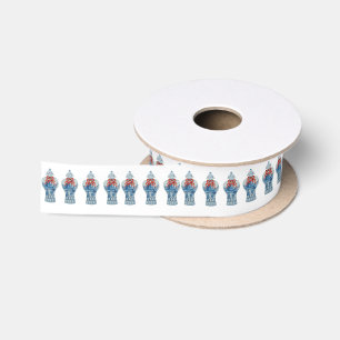 Handgemalte Weihnachtsblauer und Weiße Ingwer Jar Satinband