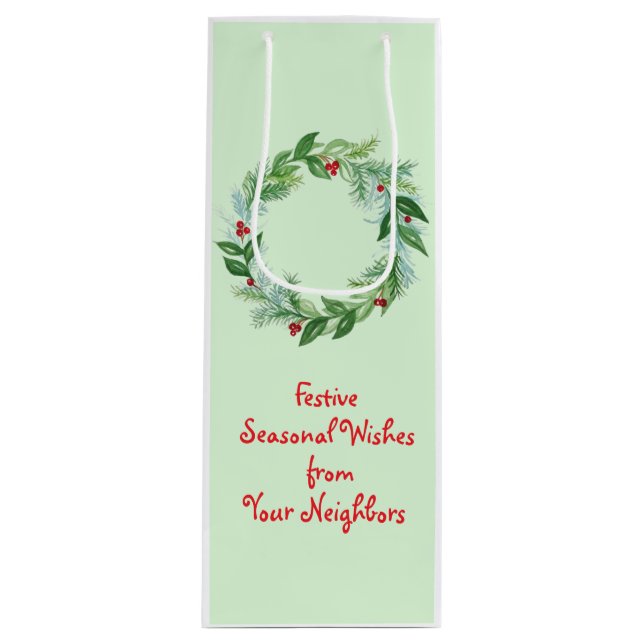Handgemalte Weihnachtsfeiertage Wreath Geschenktüte Für Weinflaschen (Vorderseite)