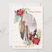 Handgemalte Weihnachtskarte mit Blumenmotiv