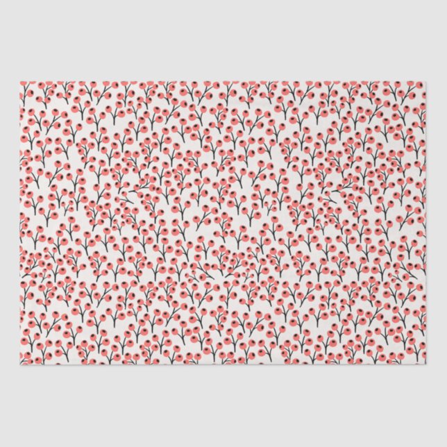 Handgemalte Weihnachtszweige Berries Red White Seidenpapier (Vorderseite)