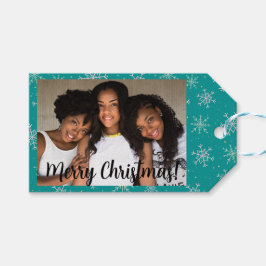 Handgemalte Weiß & Aqua Schneeflocken auf Aquamari Geschenkanhänger