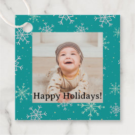 Handgemalte Weiß & Aqua Schneeflocken auf Aquamari Geschenkanhänger