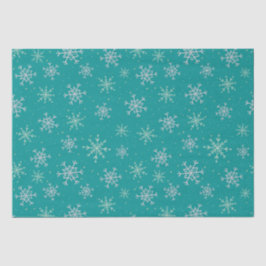 Handgemalte Weiß & Aqua Schneeflocken auf Aquamari Seidenpapier