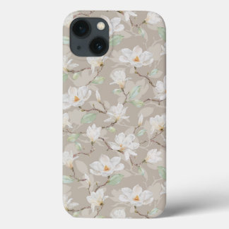 Handgemalte weiße Magnolia auf blütige Beige Case-Mate iPhone Hülle