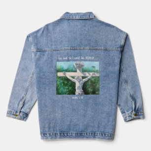 Handgemalte Weiße und Grüntöne " FÜR GOD'' Jeansjacke