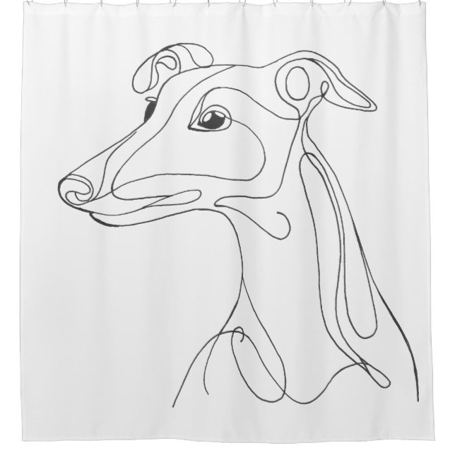 Handgemalte Windhund-Linienkunst Duschvorhang (Vorderseite)