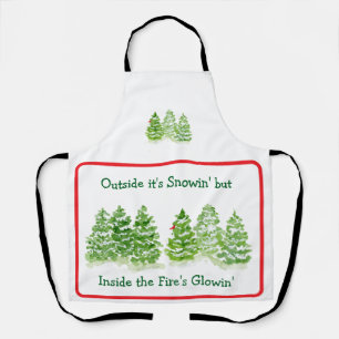 Handgemalte Winterbäume im Freien Schneebrennglühe Schürze