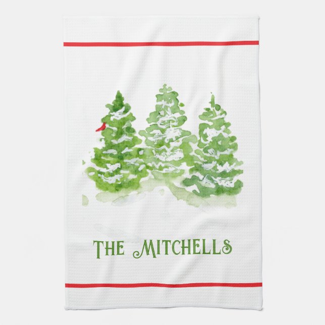 Handgemalte Winterbaumen PERSONALISIEREN NAME Geschirrtuch (Vertikal)