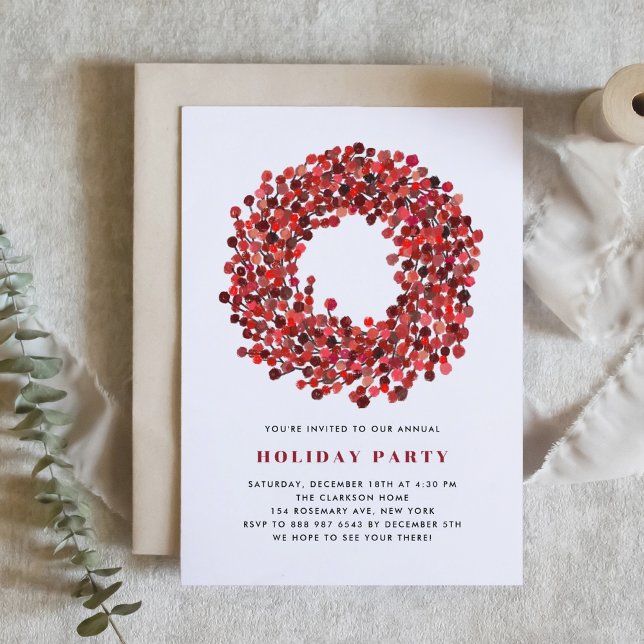 Handgemalte Winterberry Wreath Holiday Party Einladung (Von Creator hochgeladen)