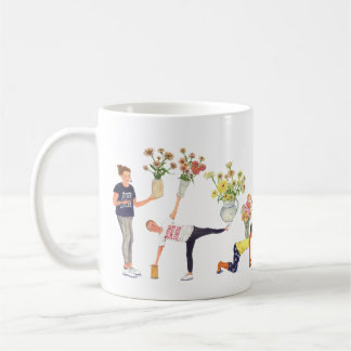 handgemalte Yoga- und Zinnia-Posen auf einer Tasse