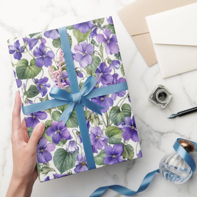 Handgemalte zarte violette Botanicals Geschenkpapier (Schenken)