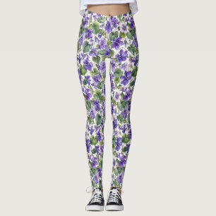 Handgemalte zarte violette Botanicals Leggings