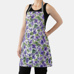Handgemalte zarte violette Botanik Schürze