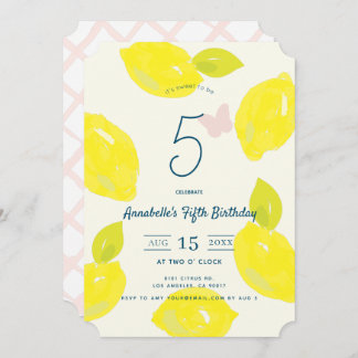 Handgemalte Zitrone und Pink-Karo Girl Geburtstag Einladung