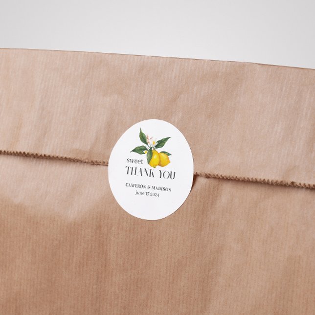 Handgemalte Zitronen mit Blume Hochzeit Runder Aufkleber (Von Creator hochgeladen)