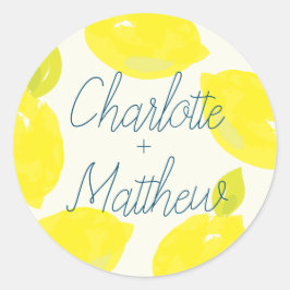 Handgemalte Zitronenzitronenbezeichnung Hochzeit Runder Aufkleber