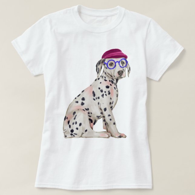 Handgemalter Dashing Dalmatiner Gepunktet Hund T-Shirt (Design vorne)