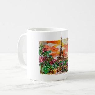 Handgemalter Eiffelturm Paris Aquarell-Kunst Kaffeetasse