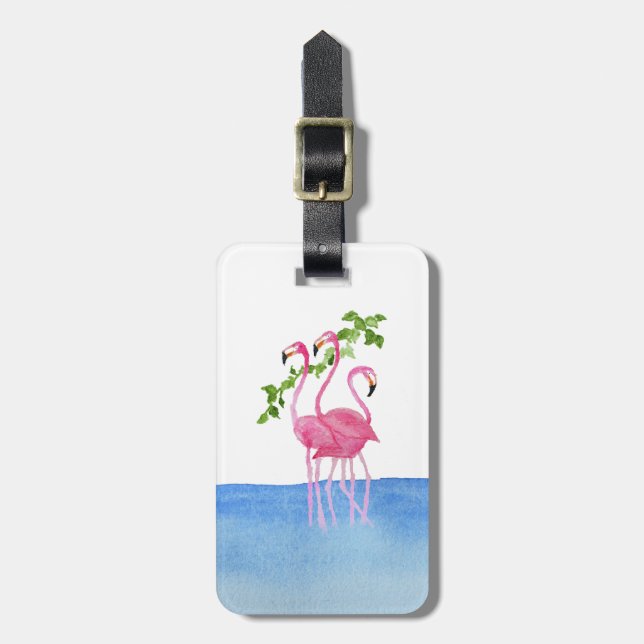 Handgemalter Flamingo des eleganten rosa Aquarells Gepäckanhänger (Vorderseite vertikal)