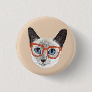 Handgemalter Hipster Siamese Katzenbrille tragen Button