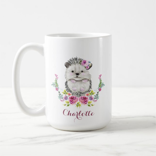 Handgemalter Igel Niedlich personalzisiert Kaffeetasse (Links)