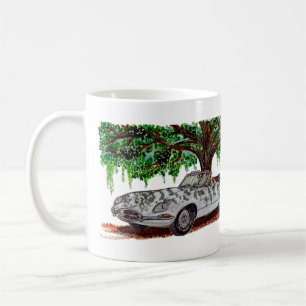Handgemalter Jaguar E-Type Cabrio Aquarell  Kaffeetasse