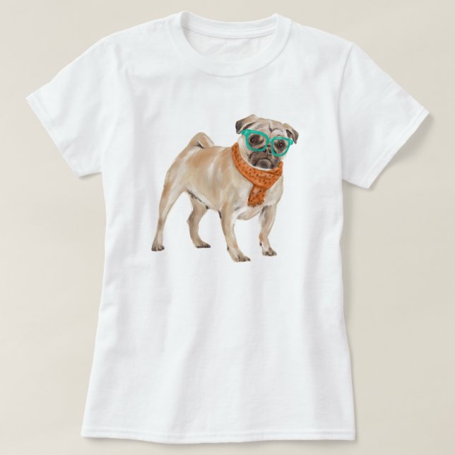 Handgemalter Mops Bulldog T-Shirt (Design vorne)