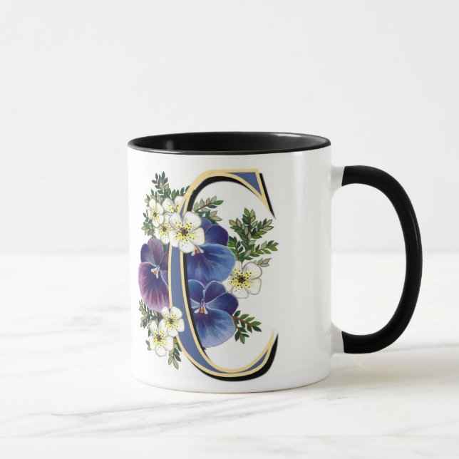 Handgemalter Pansy IInitial - C Tasse (Rechts)