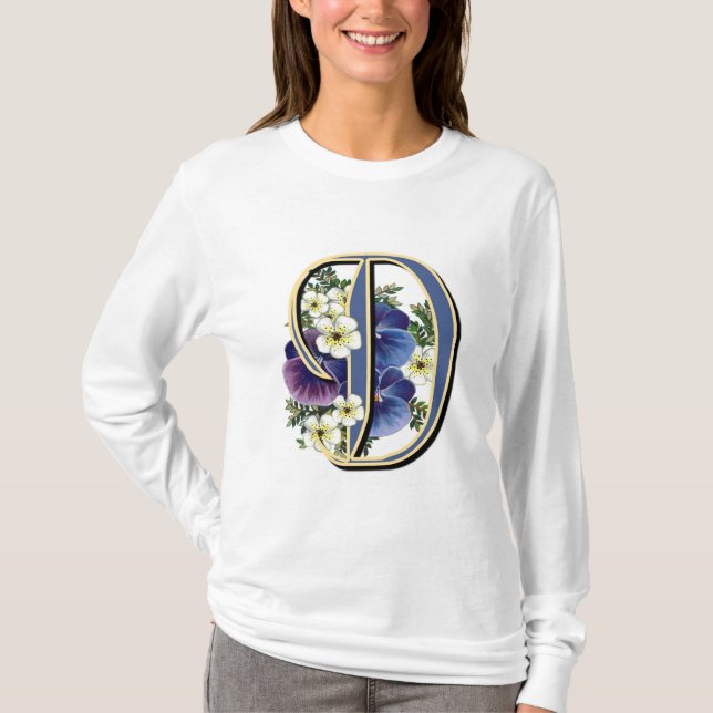 Handgemalter Pansy IInitial - D T-Shirt (Vorderseite)