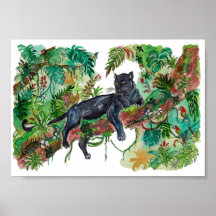 Handgemalter Panther Dschungel Aquarell Kunst
