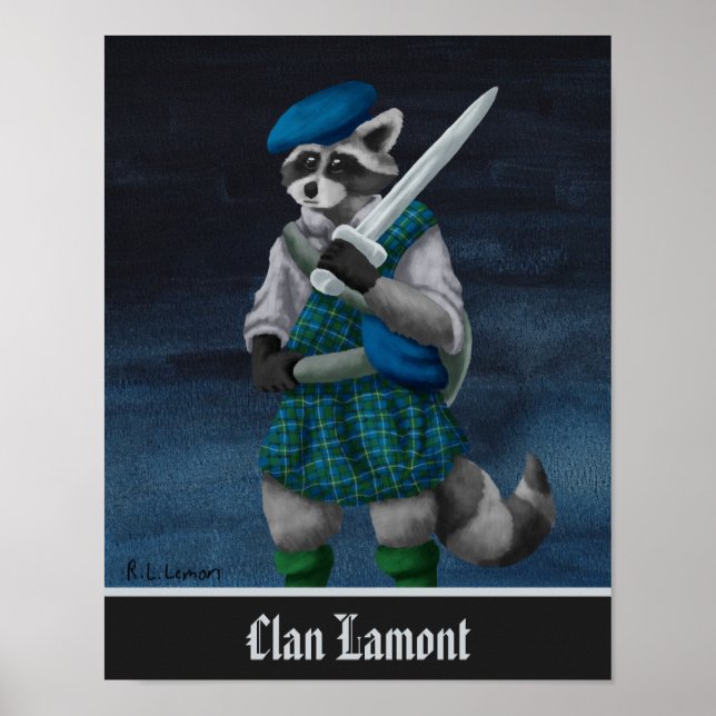 Handgemalter schottischer Waschbär Clan Lamont Poster (Vorne)