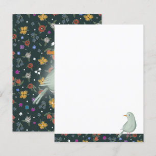 Handgemalter Weißer Heronvogel auf Wildblume Postkarte