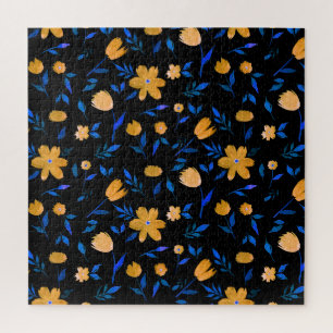 Handgemaltes Aquarell-Blumen- und Blätter-Muster. Puzzle