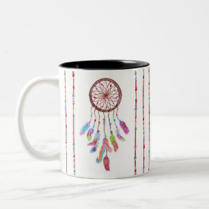Handgemaltes Aquarell Dreamcatcher bördelt Feder Zweifarbige Tasse