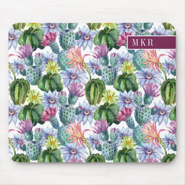 Handgemaltes Aquarell-Kaktus-Muster Mousepad (Vorne)