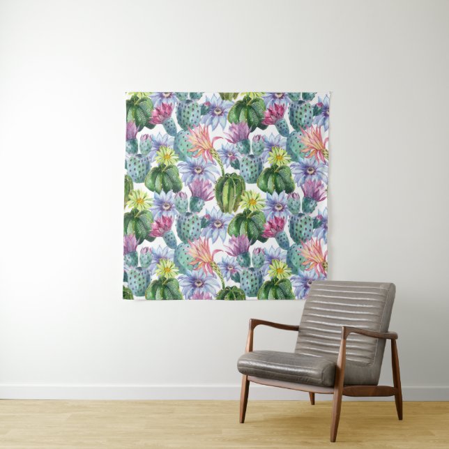 Handgemaltes Aquarell-Kaktus-Muster Wandteppich (Beispiel (Horizontal))