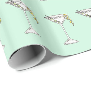 Handgemaltes Aquarell-olivgrünes Martini-Cocktail Geschenkpapier