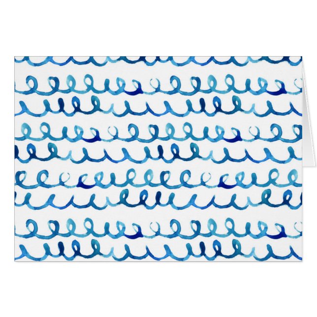 Handgemaltes blaues Aquarell-gewelltes Profil (Vorderseite (Horizontal))