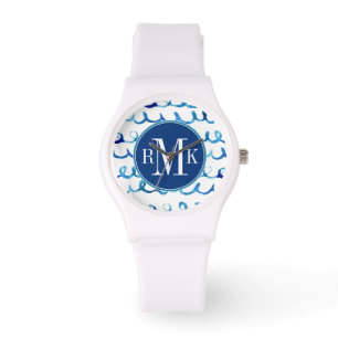 Handgemaltes blaues Aquarell-gewelltes Profil Armbanduhr