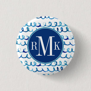 Handgemaltes blaues Aquarell-gewelltes Profil Button