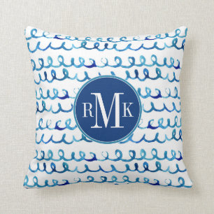 Handgemaltes blaues Aquarell-gewelltes Profil Kissen