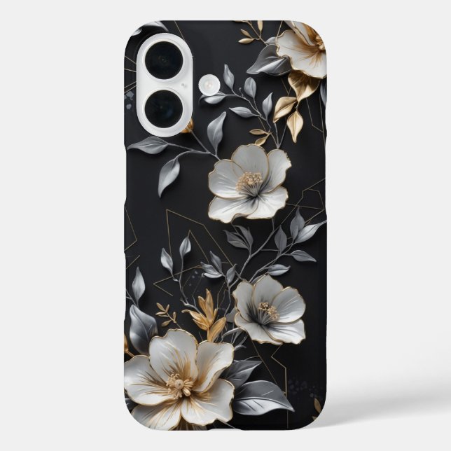 Handgemaltes Blumendesign mit Gold und Silber Case-Mate iPhone Hülle (Rückseite)