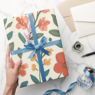 Handgemaltes Blumenmuster – Farbige Botanik Geschenkpapier
